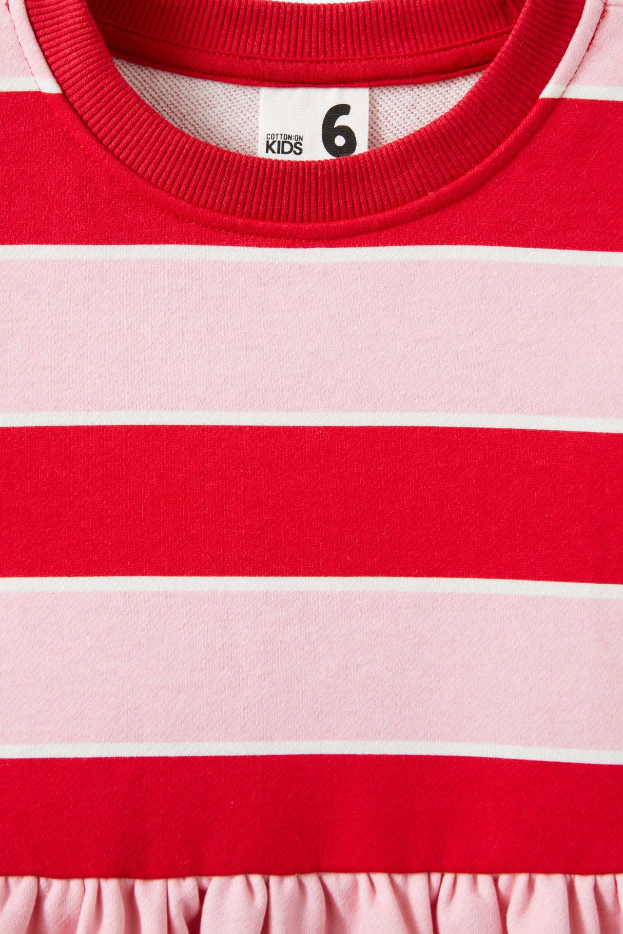 Cotton On Kids Girls Sammy Long Sleeve Dress - Marshmallow/Varsity Red Stripe