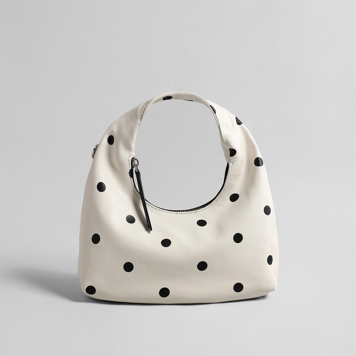 Polka Dot Leather Crescent Hobo Bag - Ivory