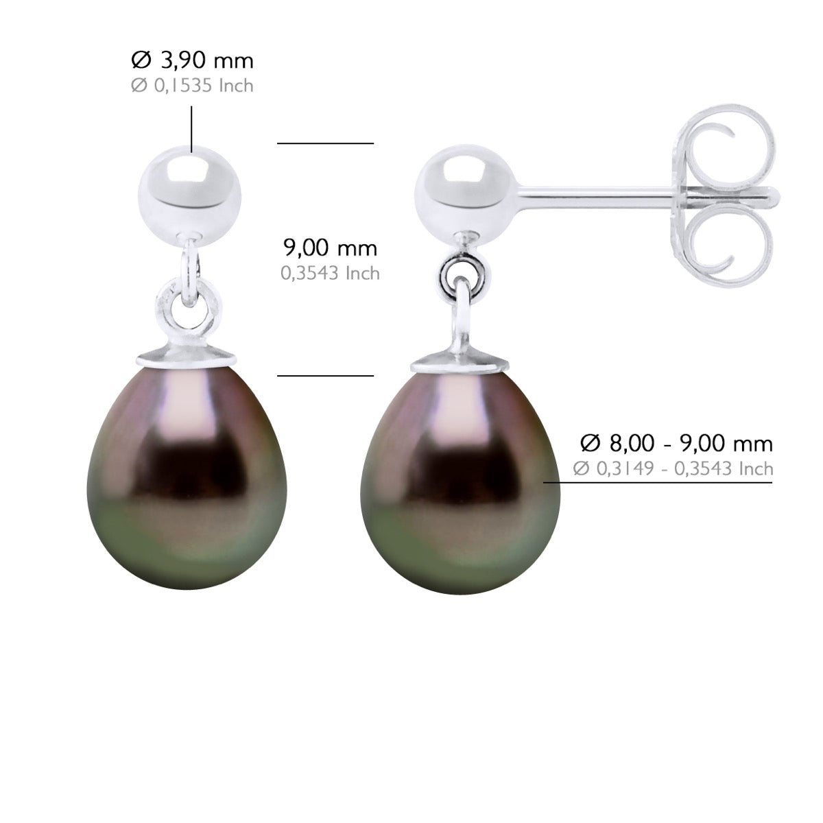 Earrings Real Cultured Tahiti Pearls Pear 8-9 mm