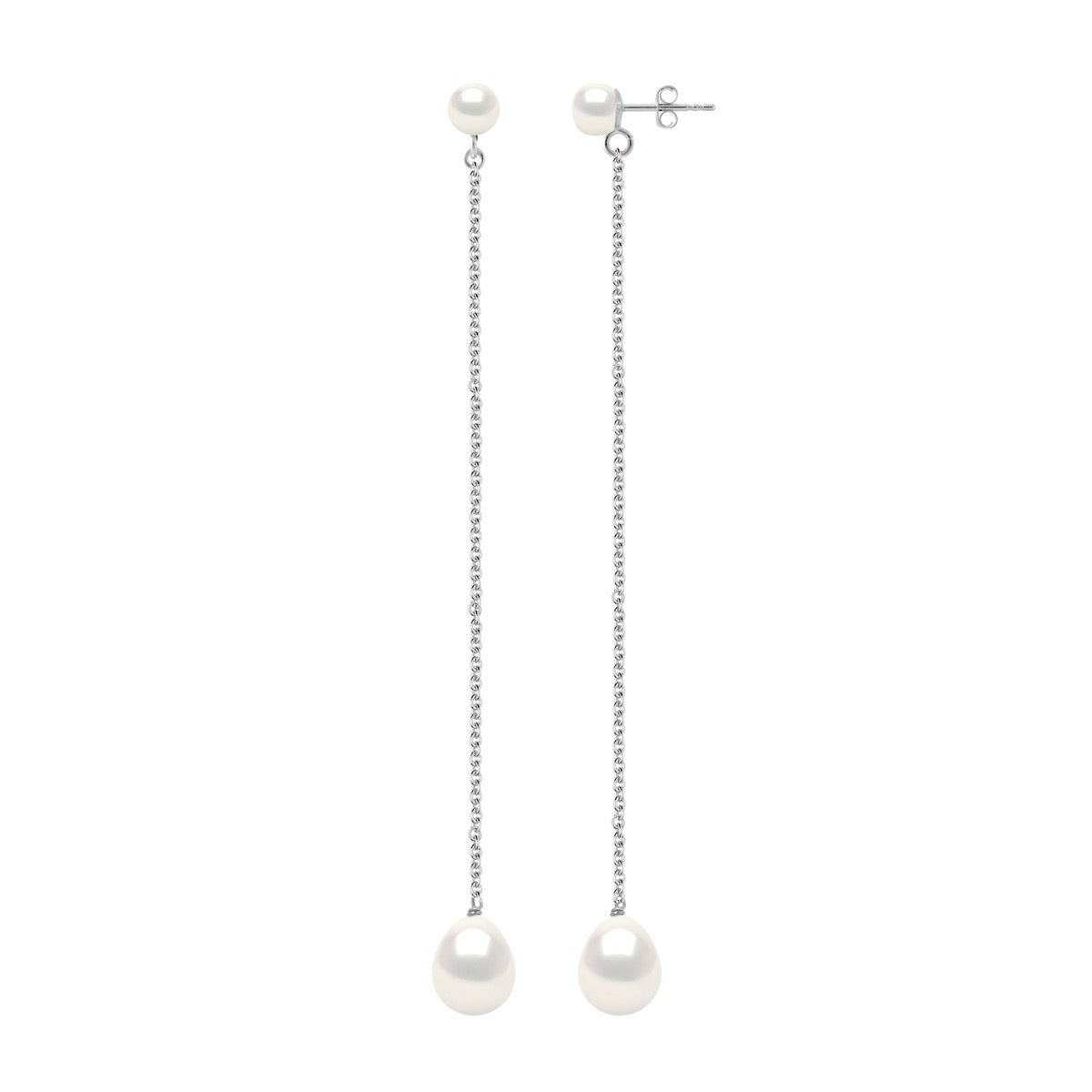 Double Earrings White Gold - Natural White - Longueur 42 cm
