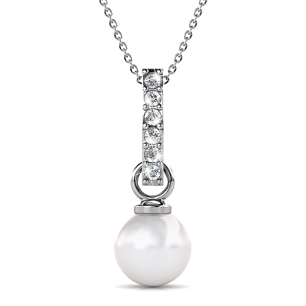 Krystal Couture Luminous Pearl Pendant Necklace in White Gold Adorned with Crystals from Swarovski
