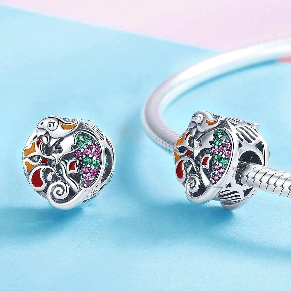 Solid 925 Sterling Silver Multicolour Lizard CZ Charm