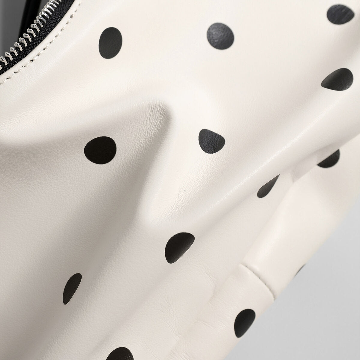 Polka Dot Leather Crescent Hobo Bag - Ivory