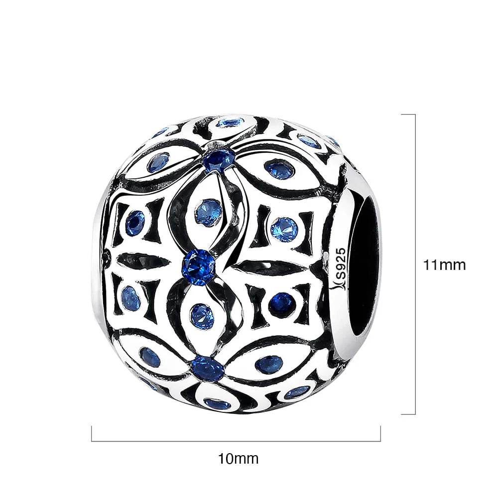 Solid 925 Sterling Silver Floral with Sapphire Blue CZ Charm