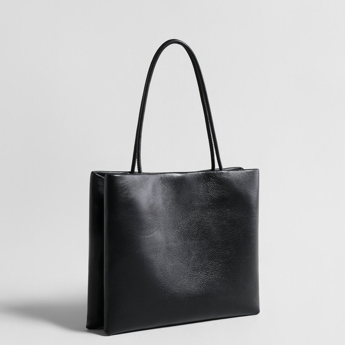 Soft Lambskin Leather Structured Tote Bag - Black