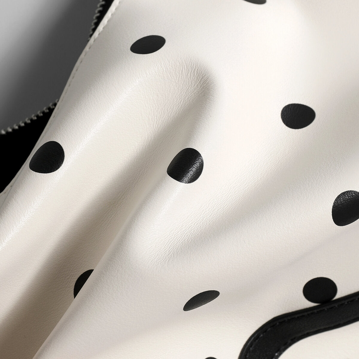 Polka Dot Leather Crescent Shoulder Bag - Ivory
