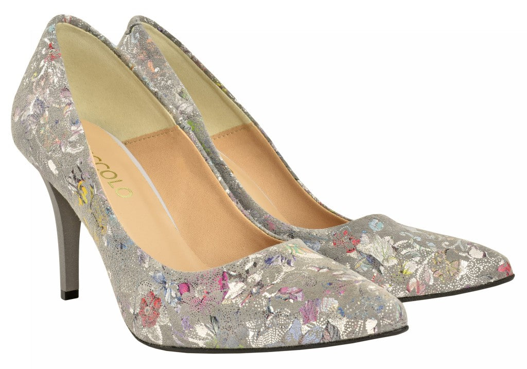 Bosccolo Womens High Heels - Flowers On Grey
