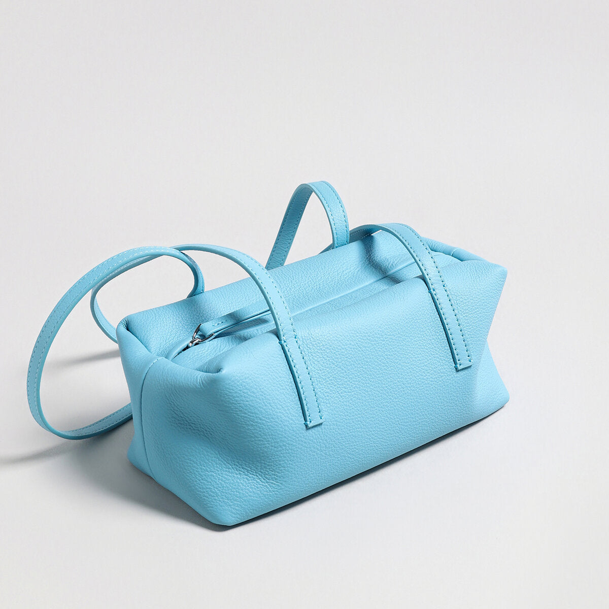 Soft Pebbled Leather Rectangular Shoulder Bag - Blue