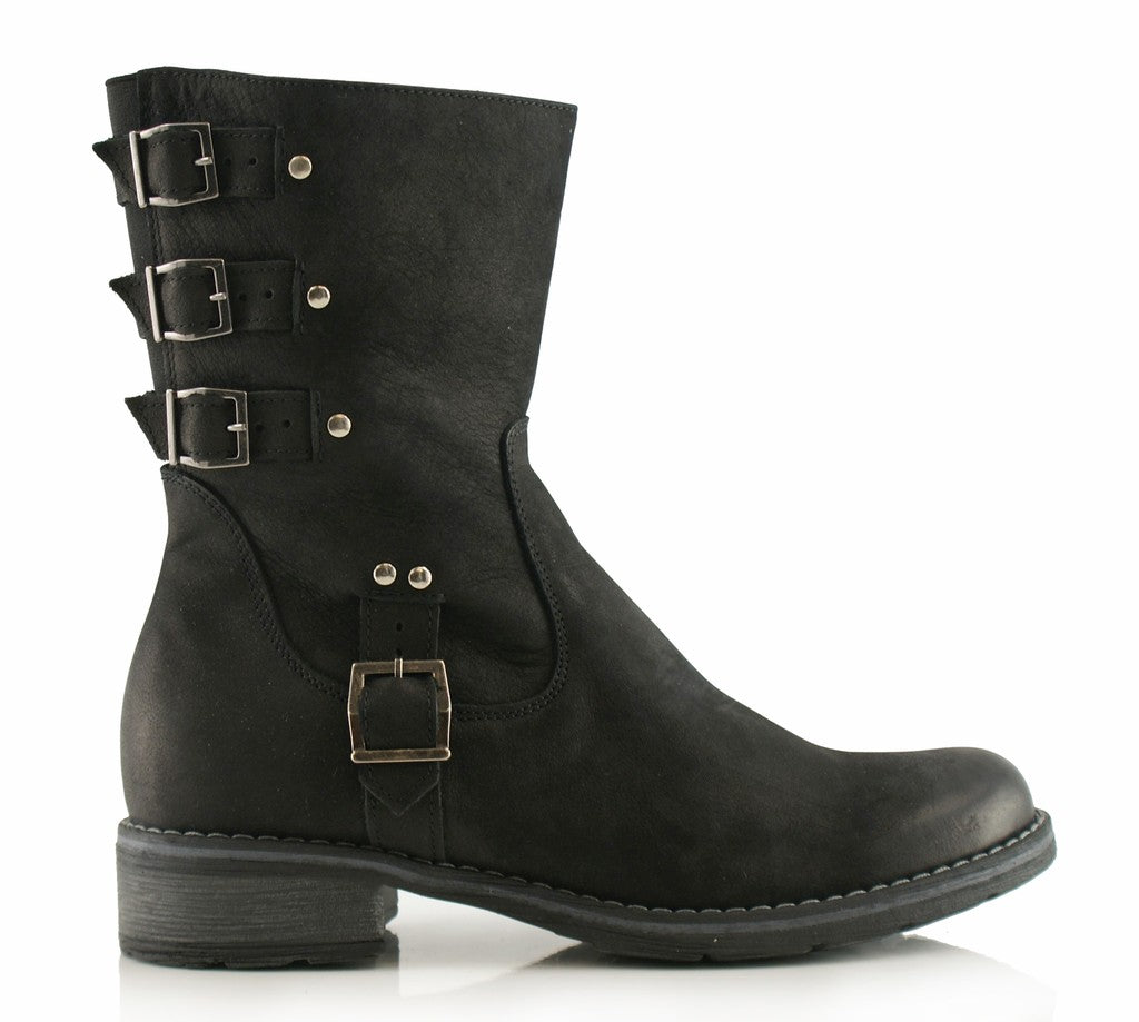Bosccolo Womens Boots With Buckles - Black Nubuk