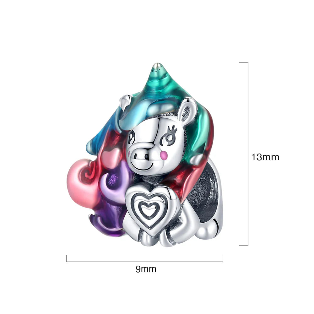 Solid 925 Sterling Silver Giddy Rainbow Unicorn Pandora Inspired Bead Charm