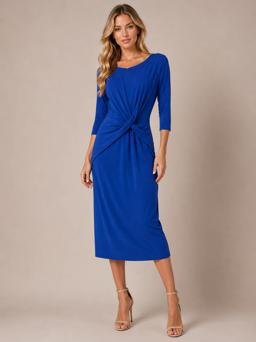 Worship Women's 3/4 Sleeve Front Twist Dress - Blue