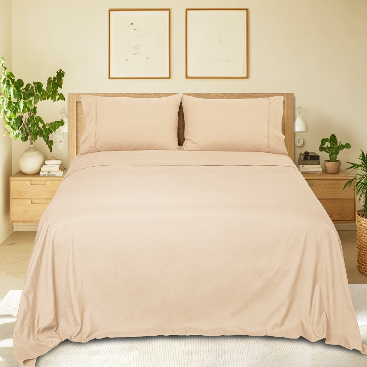 Ramesses Pebble Wash Linen Alternative Sheet Set - Rose Pink