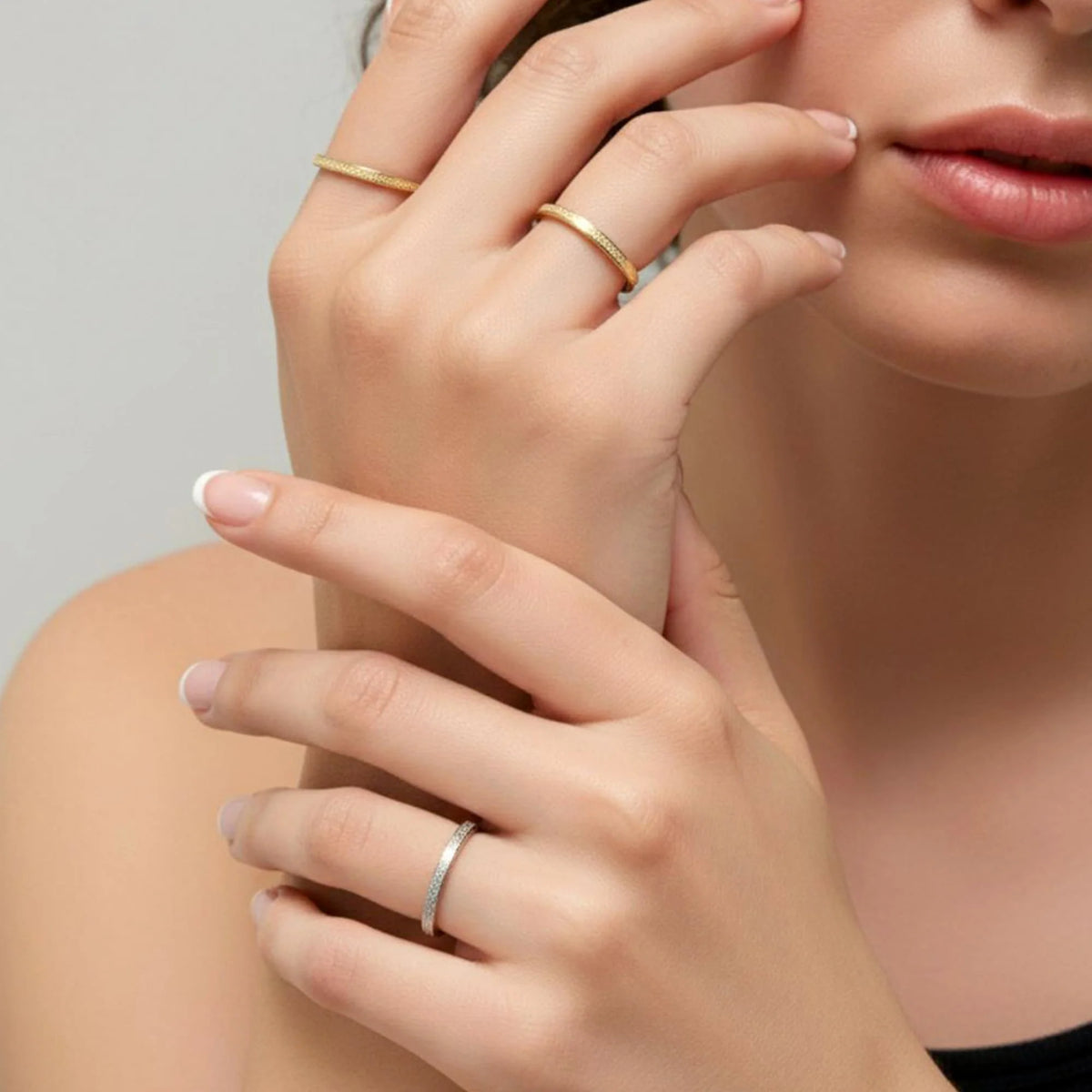 Bullion Gold Deva Glitter Textured Stacker Ring