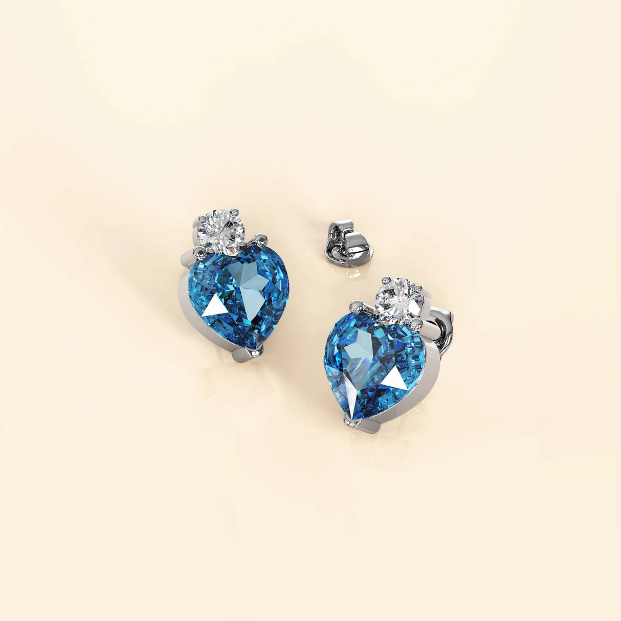 Bullion Gold My Amore Blue Love Heart White Gold Layered Stud Earrings