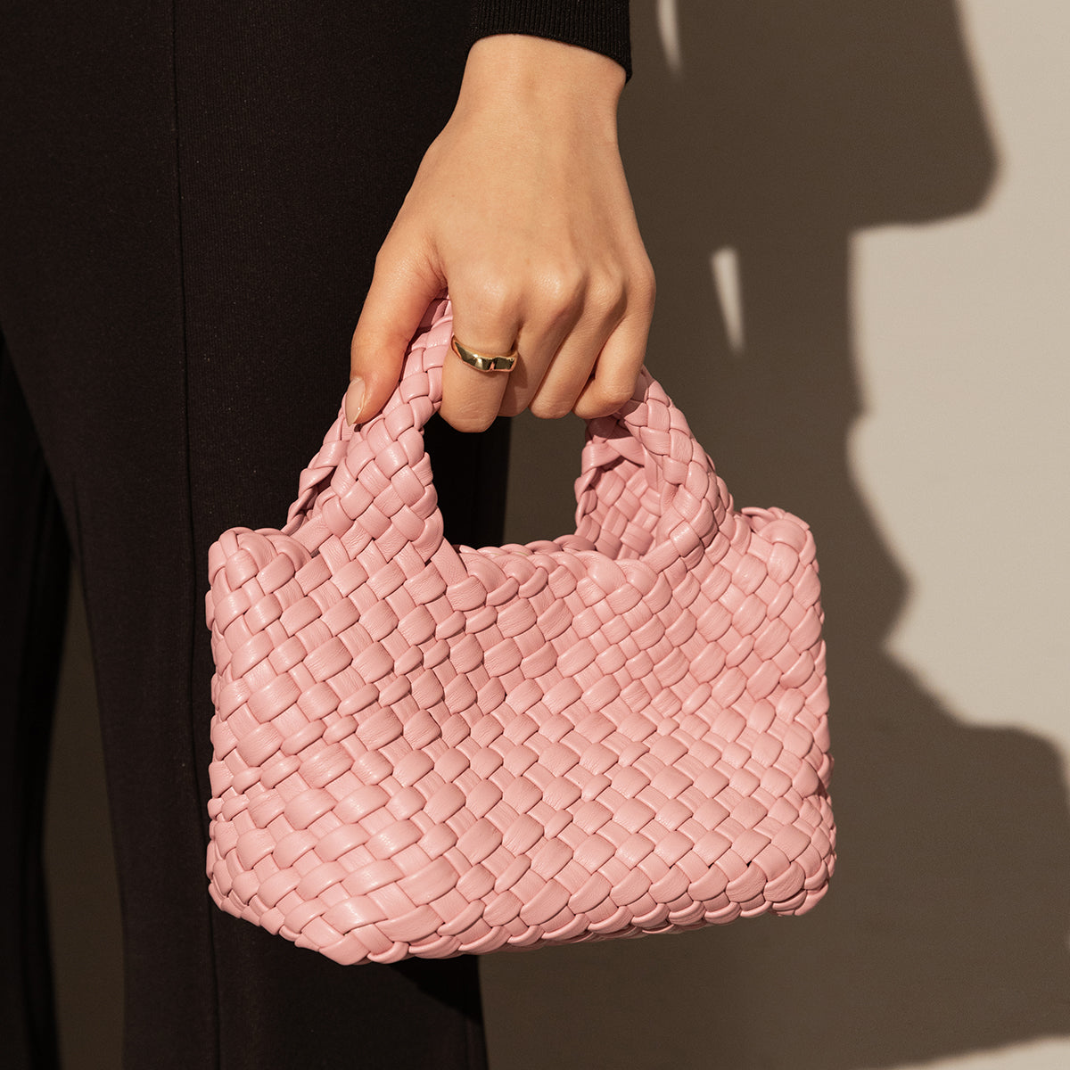 Mini Woven Top Handle Bag - Pink