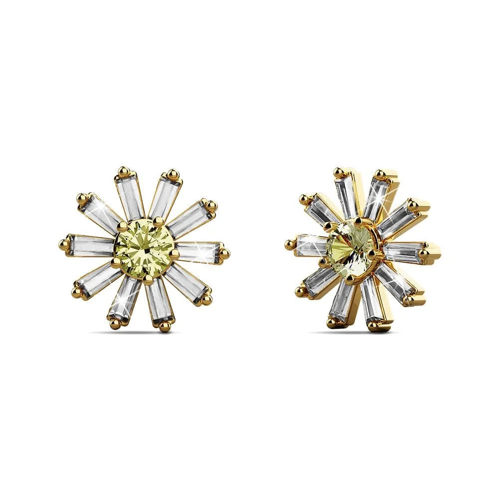 Bullion Gold Bright Daisy Cubic Zirconia Crystals Gold Plated Stud Earrings