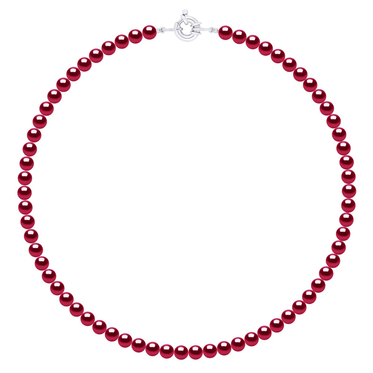Necklace of Real Cultured Freshwater Pearls and Round 6-7 mm - Cherry - Longueur 42 cm