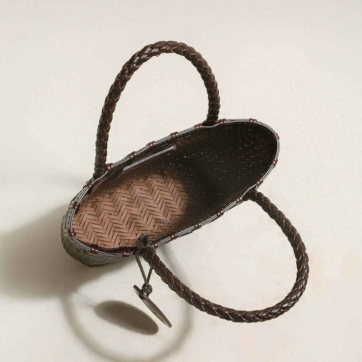 Siena Handwoven Calf Leather Basket Tote - Chocolate