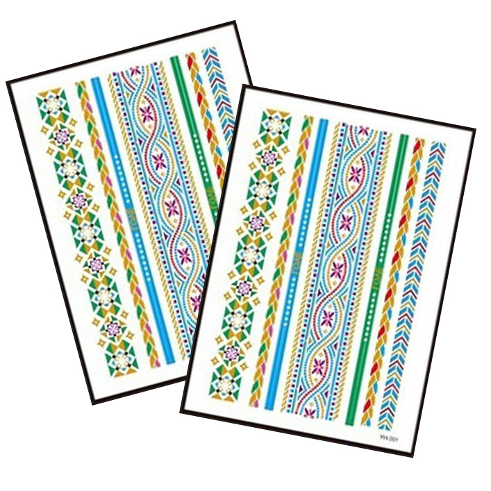 Metallic Temporary Tattoo Gold Silver Glitter Party Body Sticker Waterproof 2 Sheets 091
