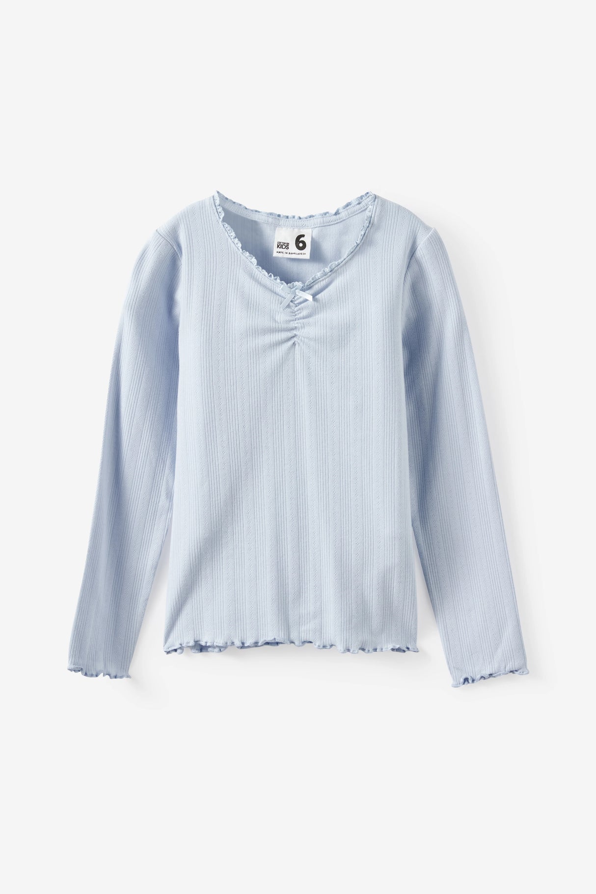 Cotton On Kids Girls Fitted Essential Long Sleeve Ruched Top - Ice Blue