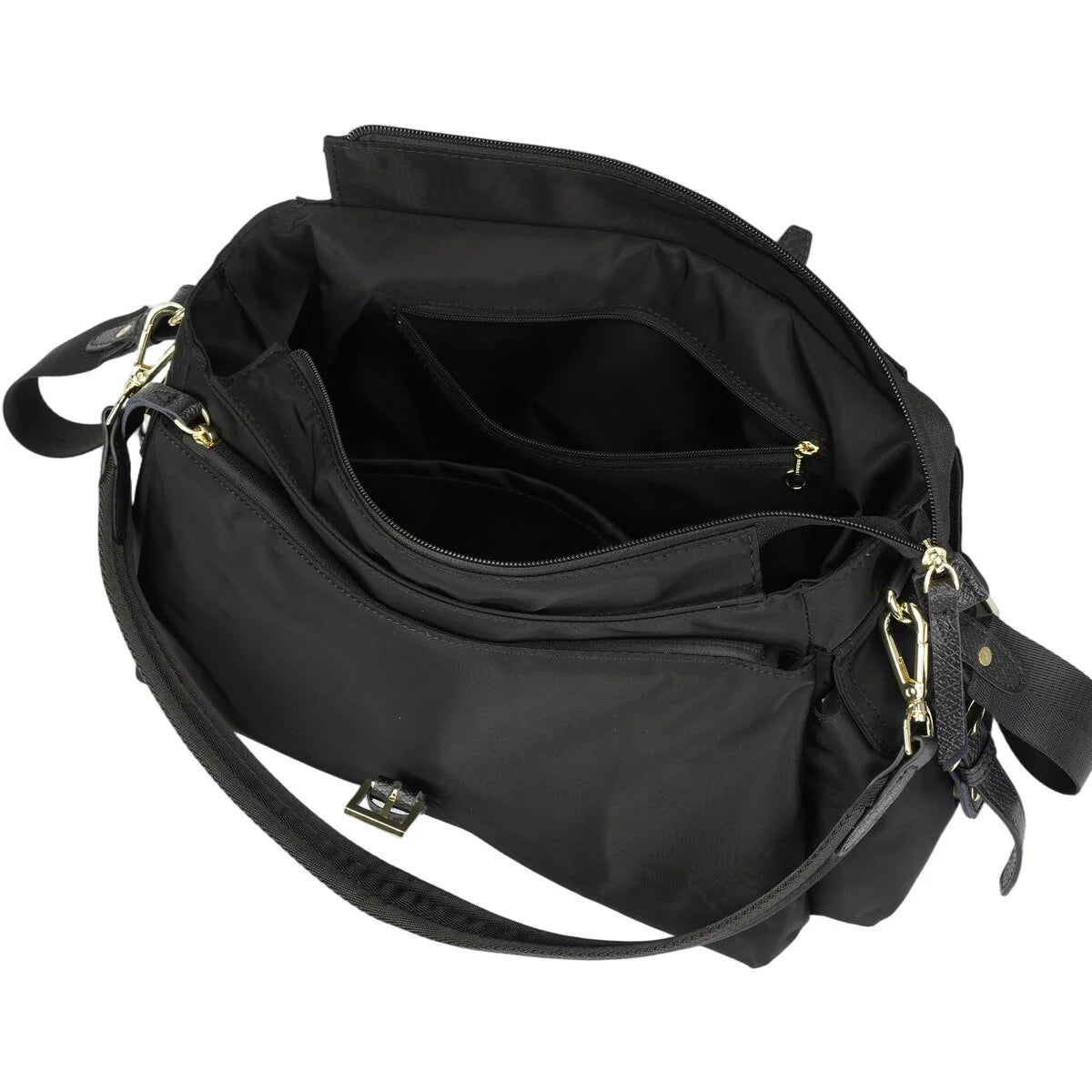 BAMEI Water-Resistant Ballistic Nylon Messenger Bag with Leather Buckle - Black