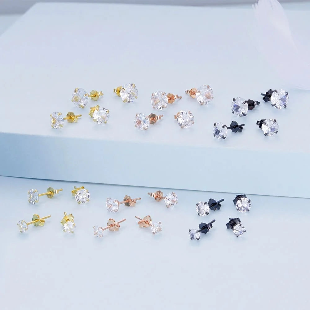 Solid 925 Signature Silver Mary Anne Crystal Stud Earrings In Rose Gold