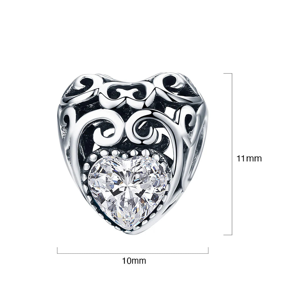 Solid 925 Sterling Silver Heart to Heart Clear CZ Charm
