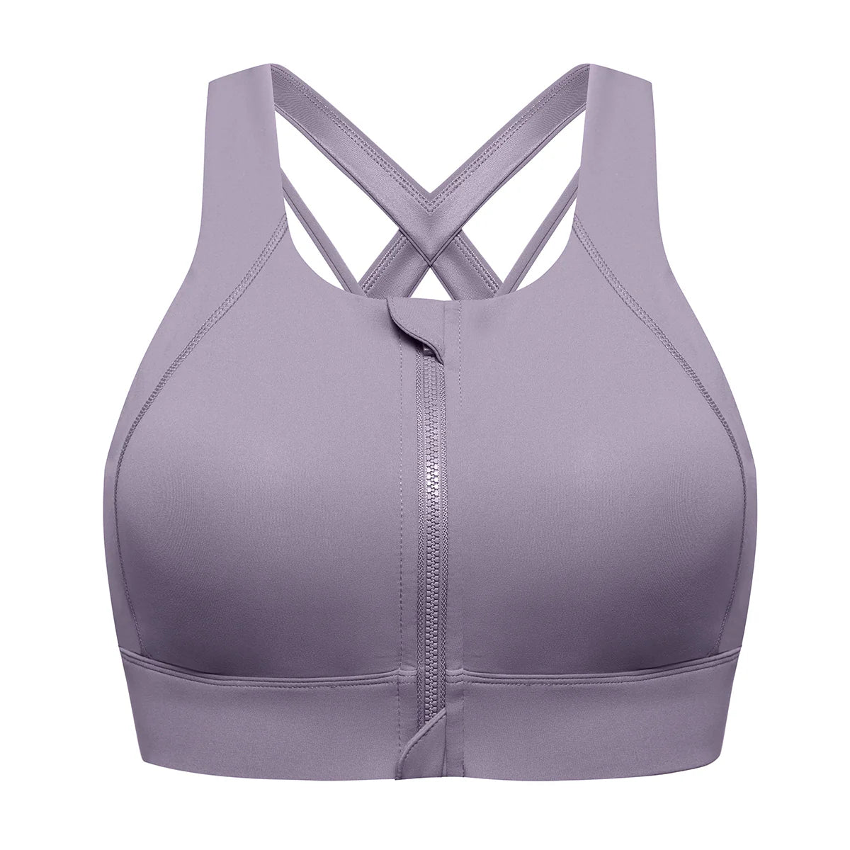 Power On Zip Front Racerback High Impact Sports Bra - Grey