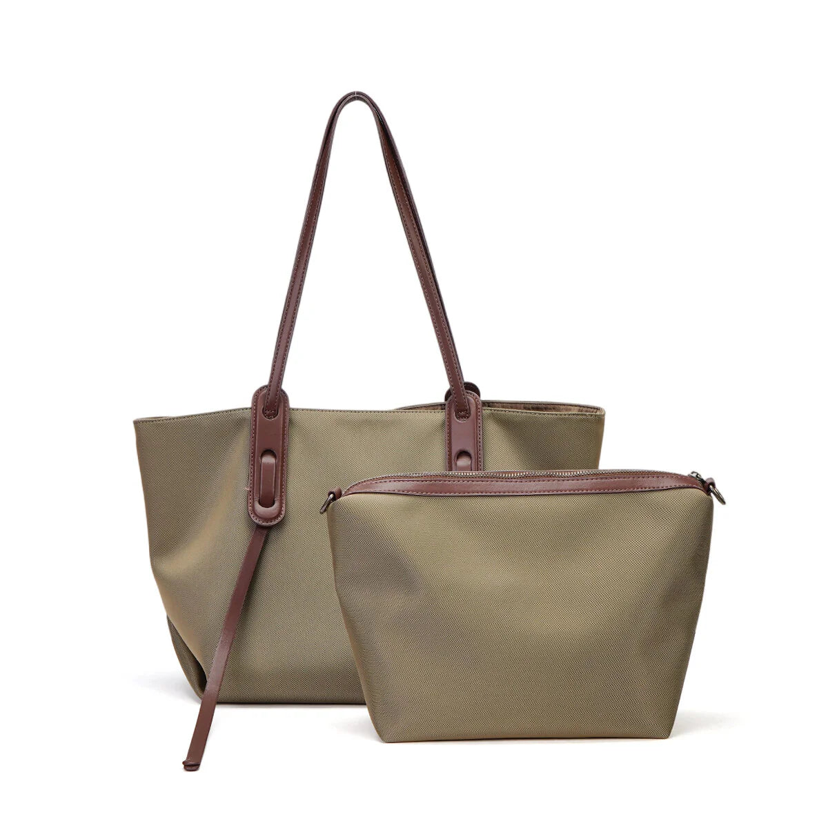 BAMEI Large Water-Resistant Nylon Tote Bag 2-in-1 Set - Khaki