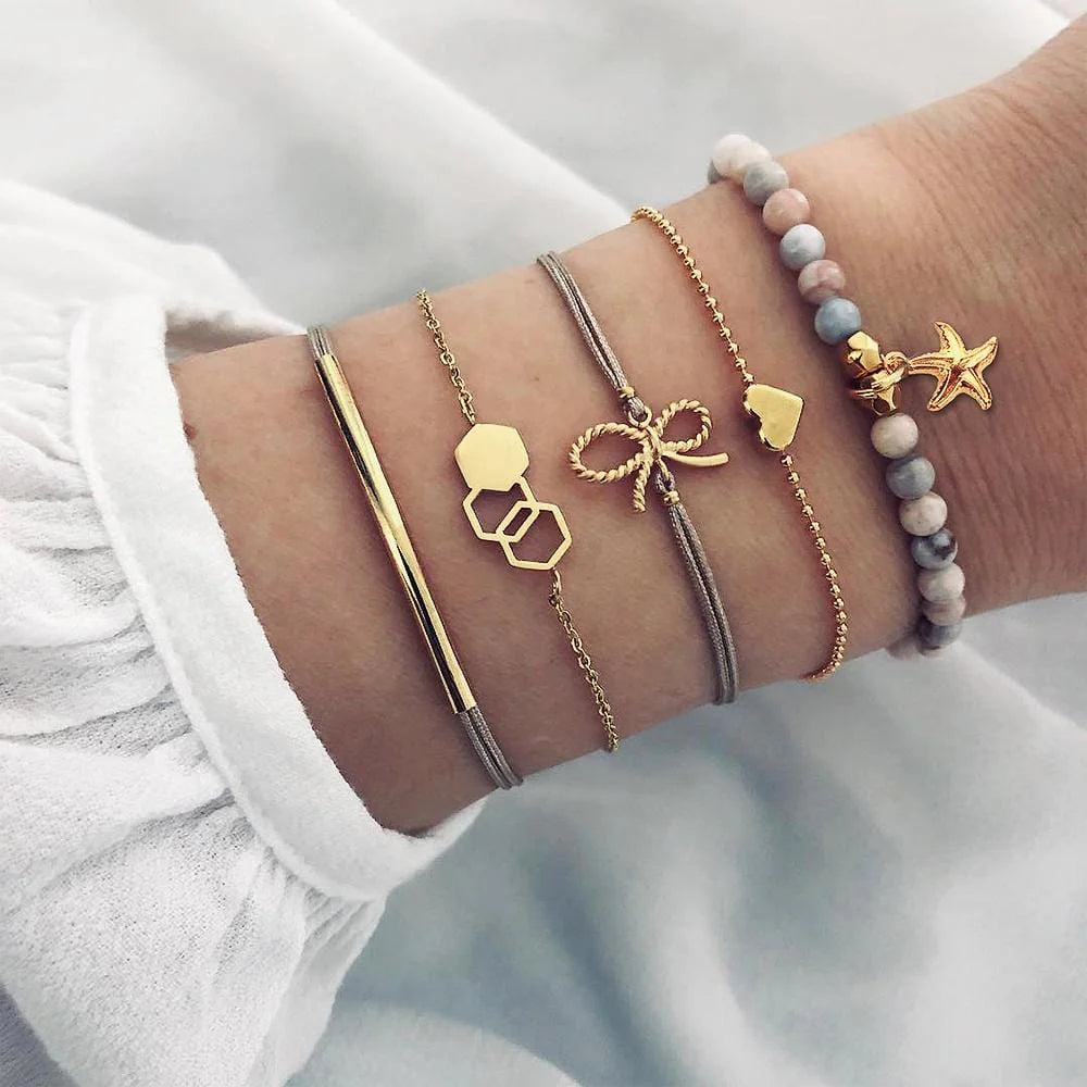 Bohemian 5-Piece Charm Bead Bracelet Set