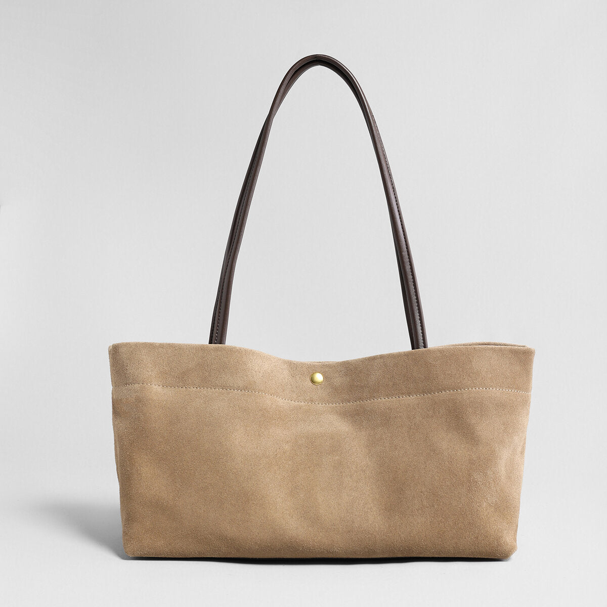 Suede Leather Wave-Top Tote Bag - Oat