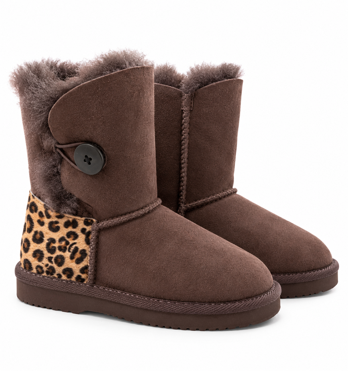Australian Leather Ugg Kids Leopard 1Button - Chocolate - AU10