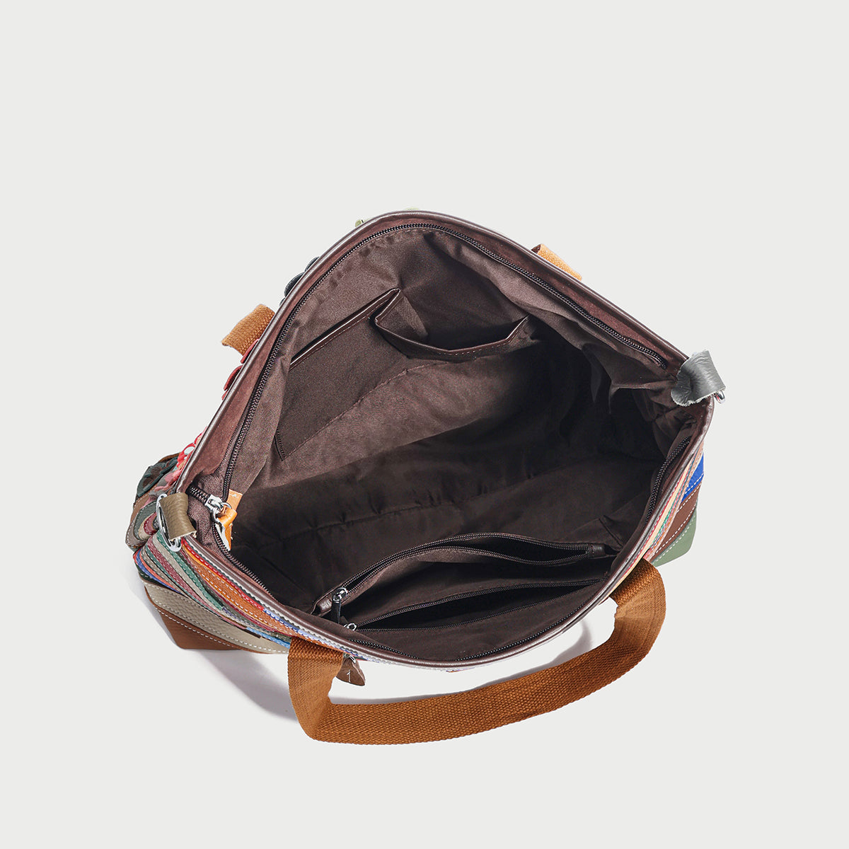 Colorful Hippie Floral Patchwork Leather Tote Bag - Rainbow