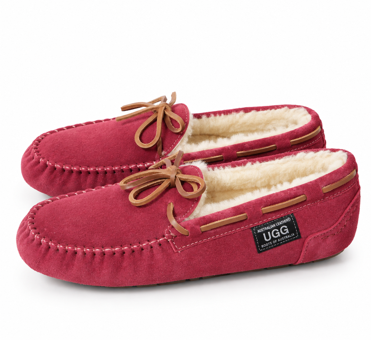 Australian Leather Ugg Moccasin Slippers - Tomato - AU11