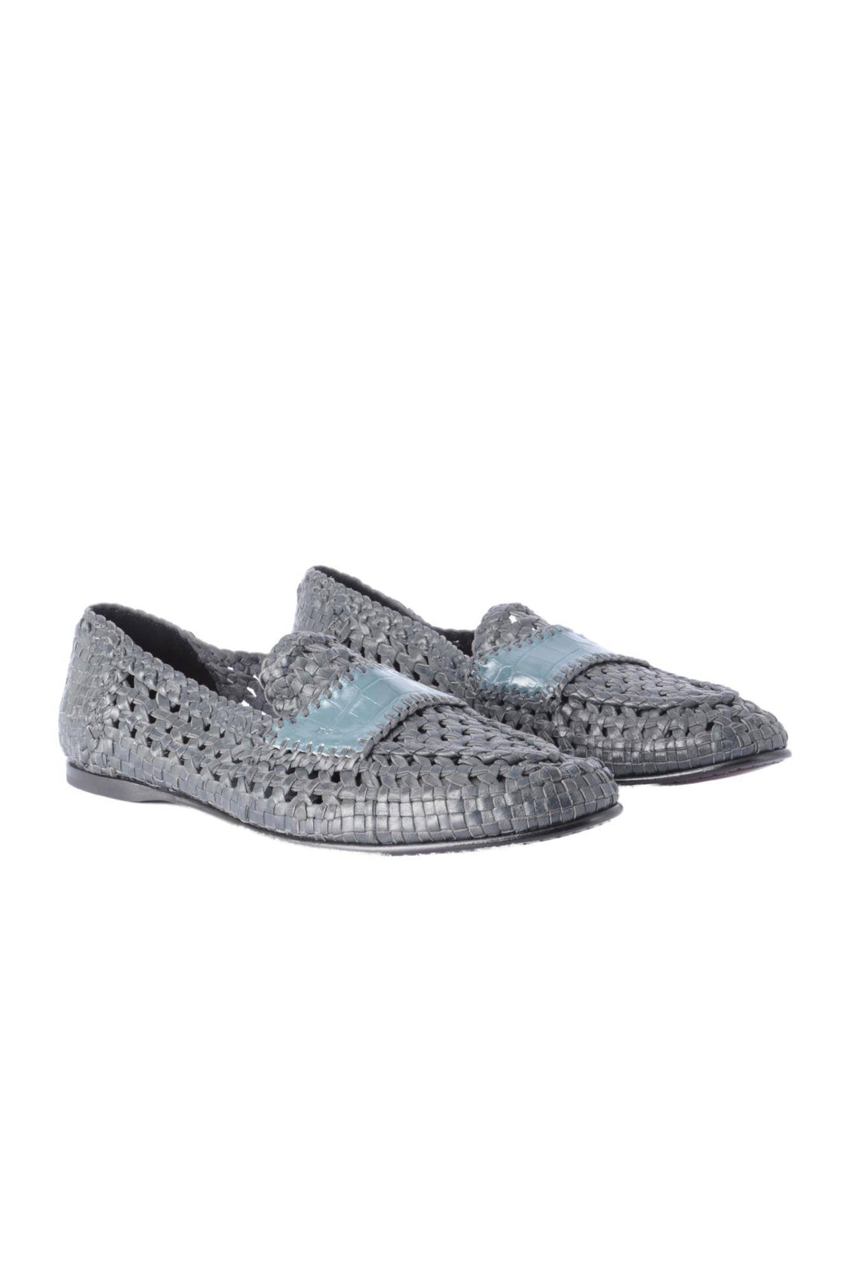 Dolce & Gabbana Men Braided Leather Flat Shoes