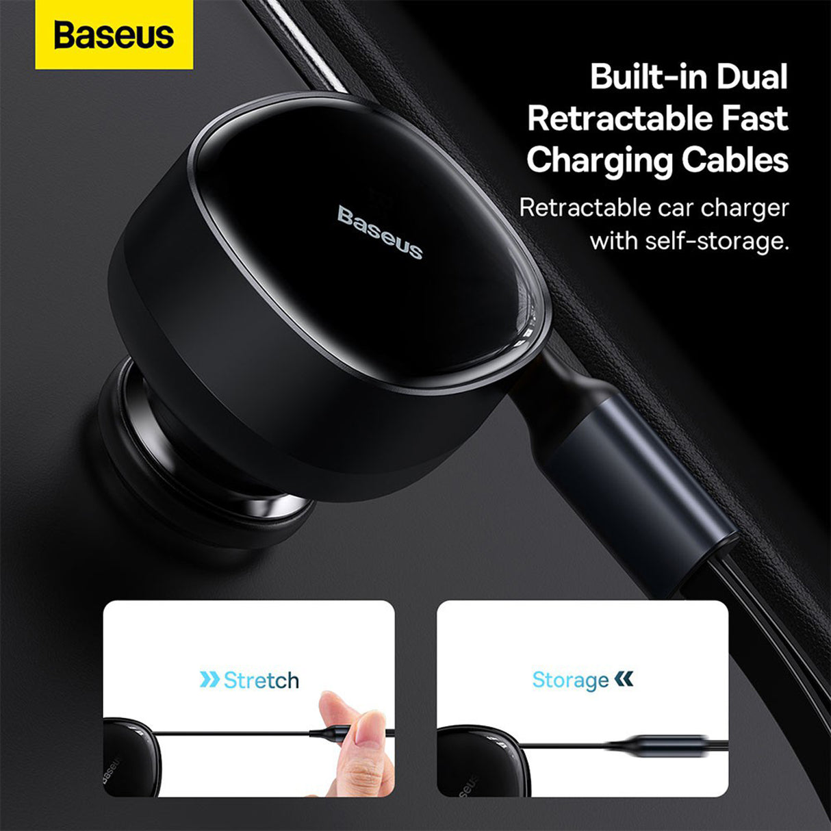 Baseus 30W Fast Charging Retractable 2-in-1 Car Charger Type-C iP Pin 12-24V 3.5A