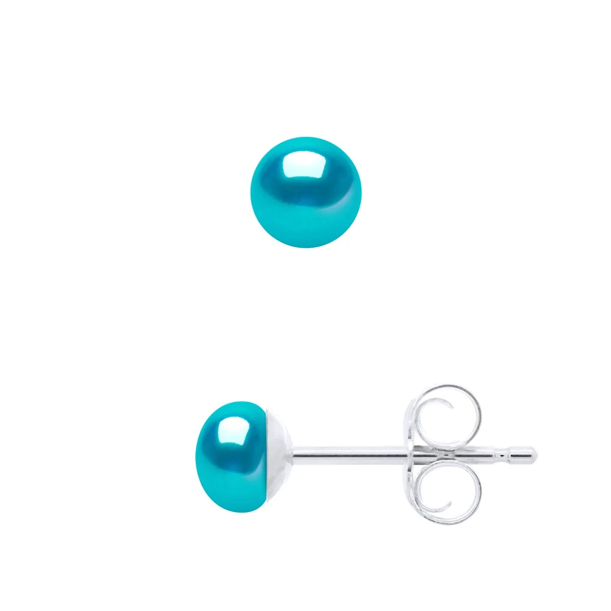 Earrings Button Freshwater Pearl & Turquoise Sterling Silver 4-5mm