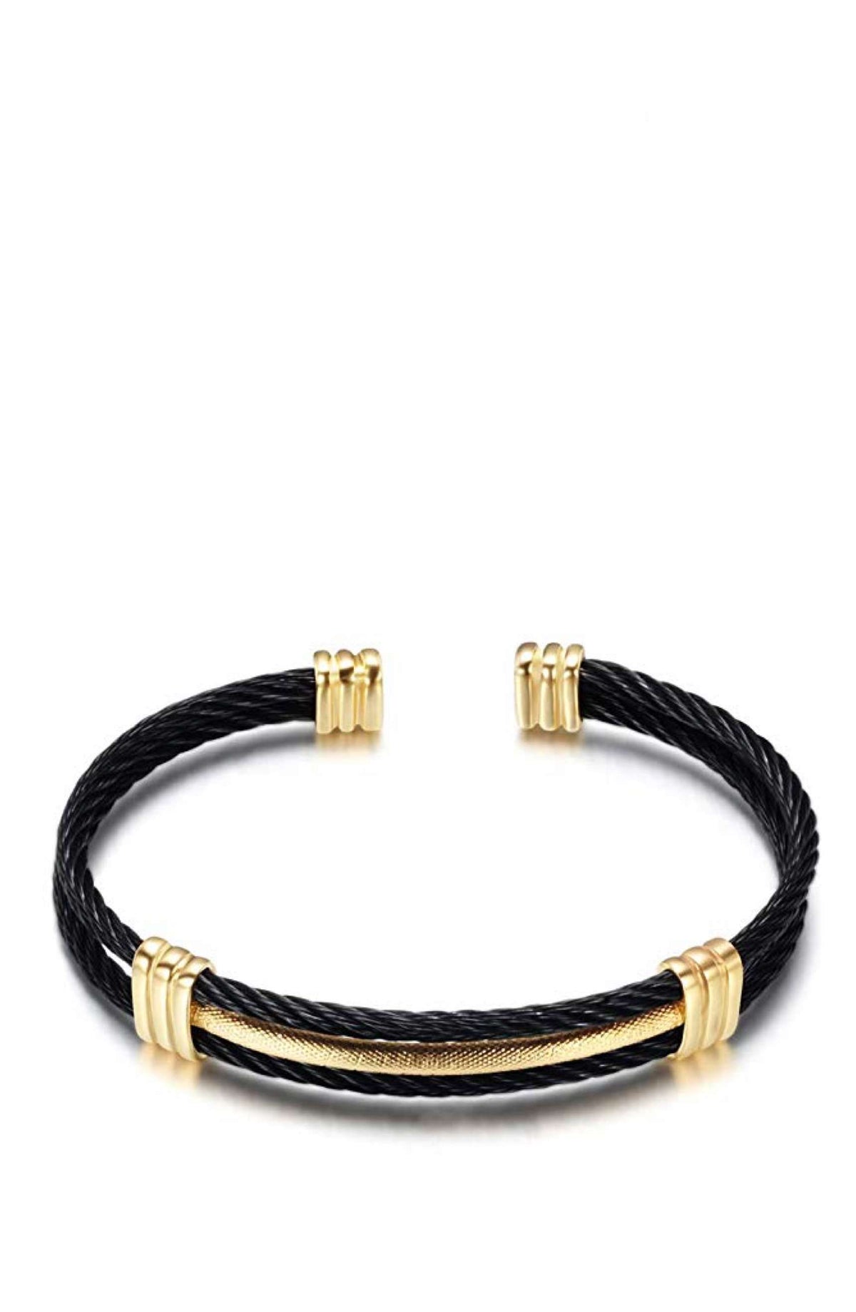 Stephen Oliver 18K Gold Plated & Black Cable Cuff Bangle