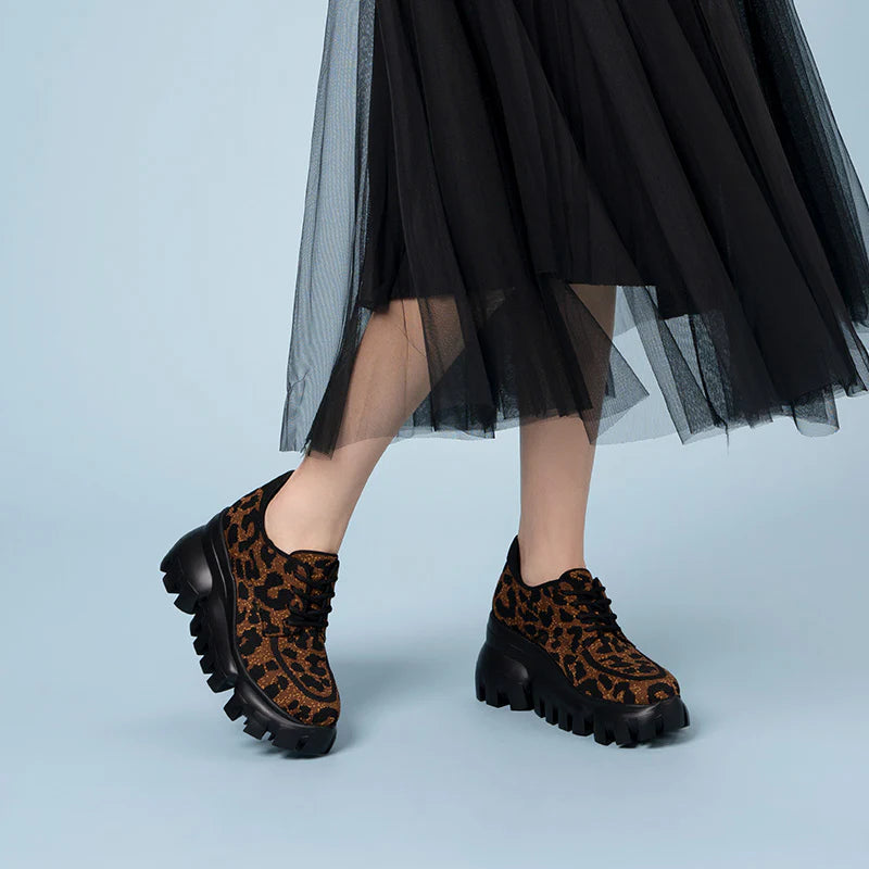 Retro Leopard Platform Sneakers - Leopard