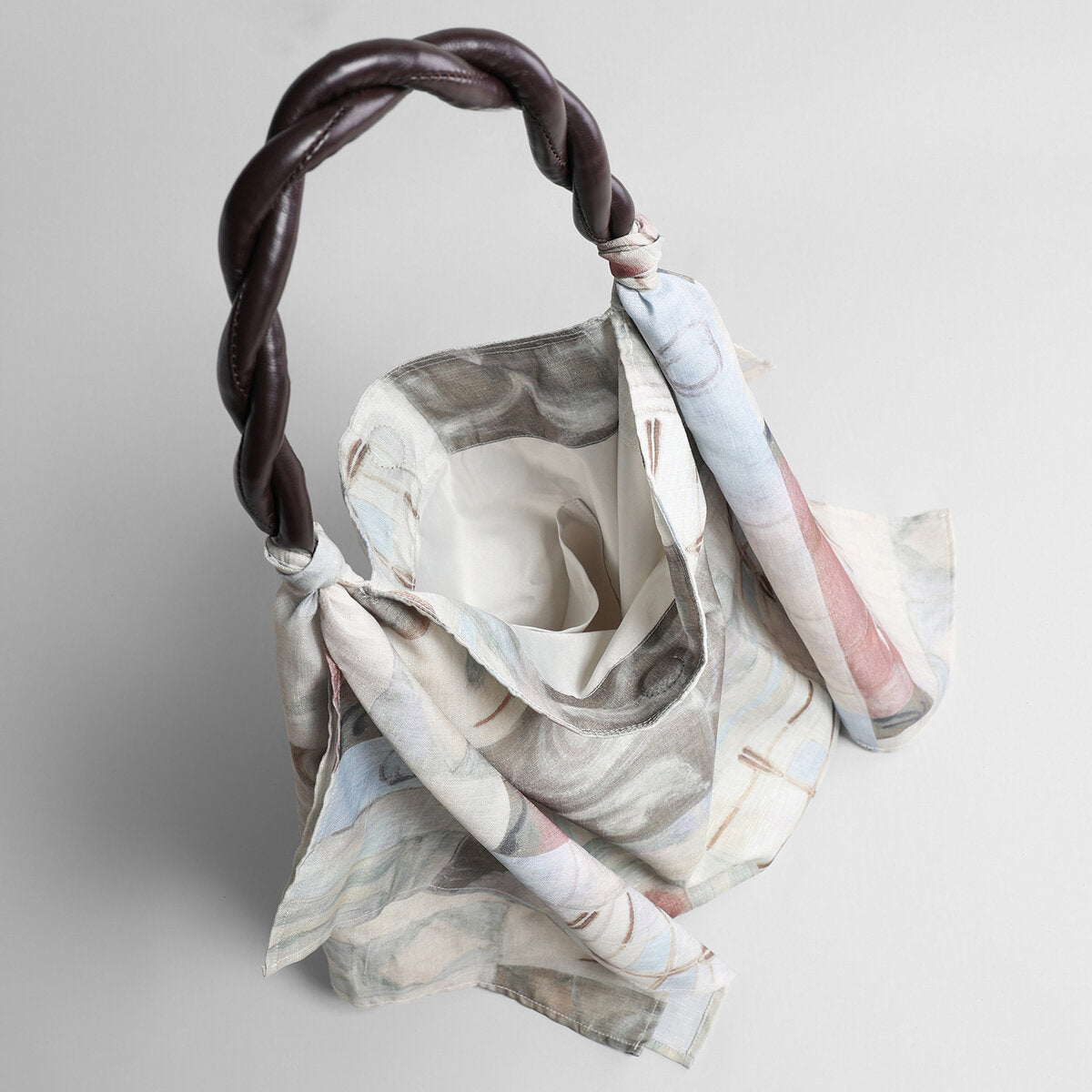 Printed Linen Knot Tote Bag - Cream