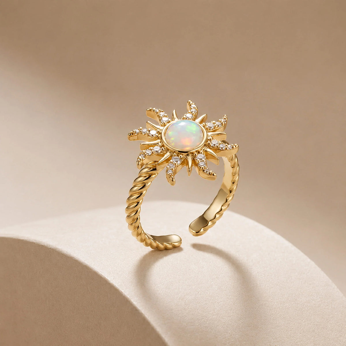 Bullion Gold Adjustable Celestial Opal Sun Ring