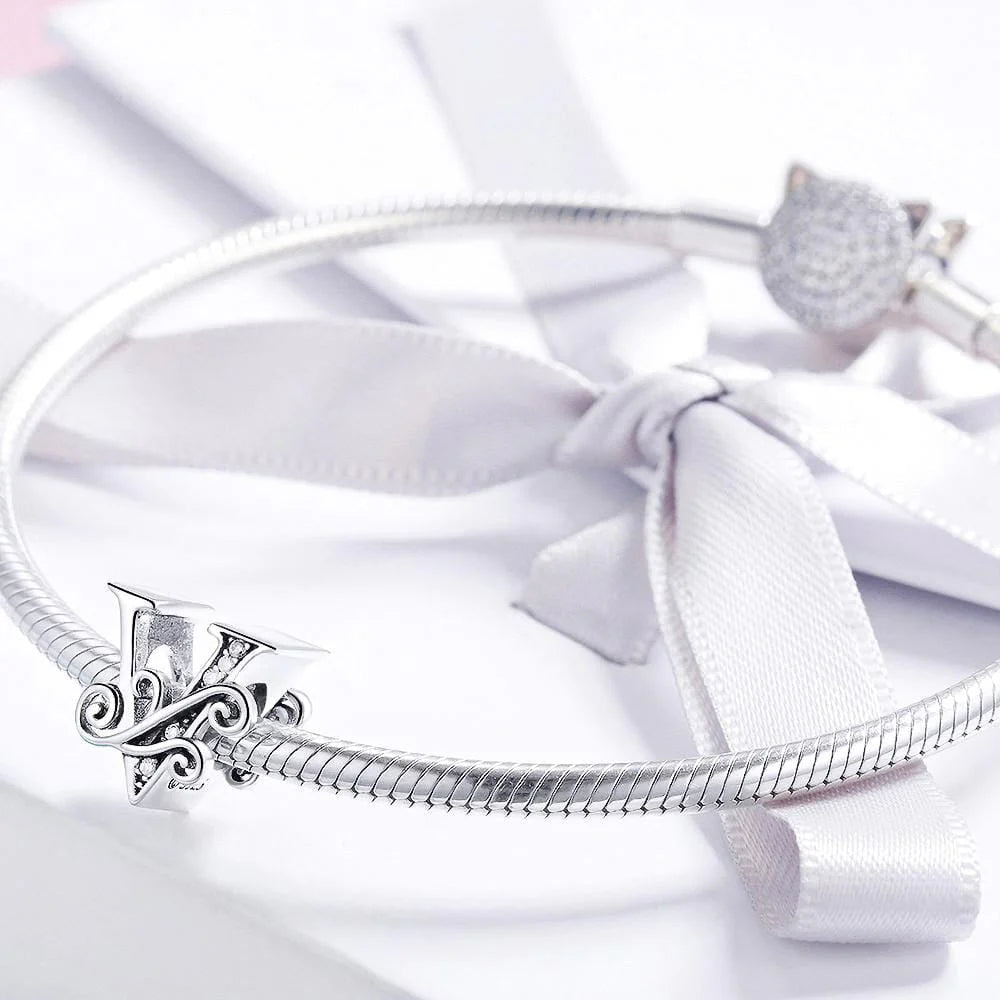 Solid 925 Sterling Silver Vintage Inspired Antique Alphabet Charm