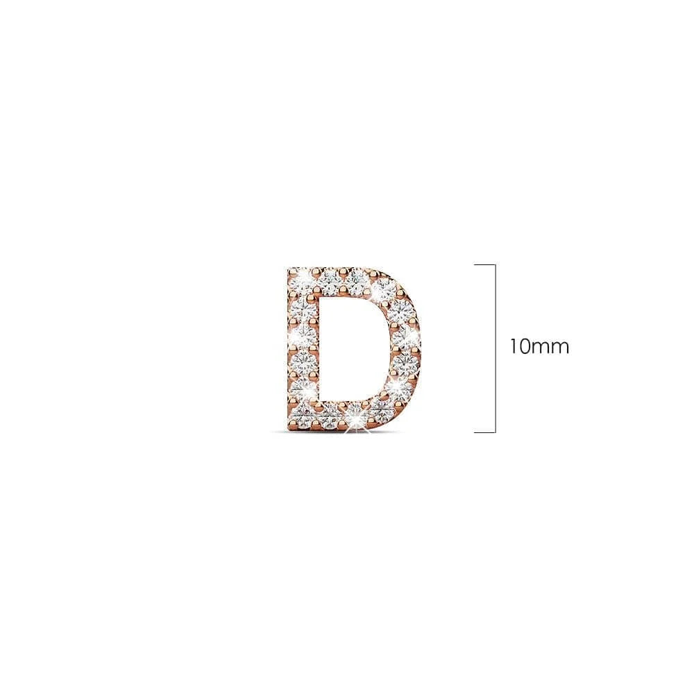 Solid 925 Sterling Silver Glamour Alphabet Letter Earrings Rose Gold