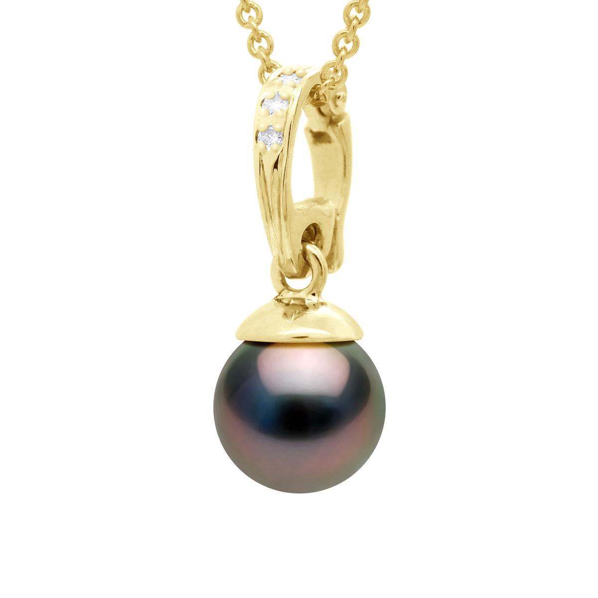 Beaded Pendant Openable Yellow Gold and Real Cultured Tahiti Pearl Round 10-11 mm - Longueur 42 cm