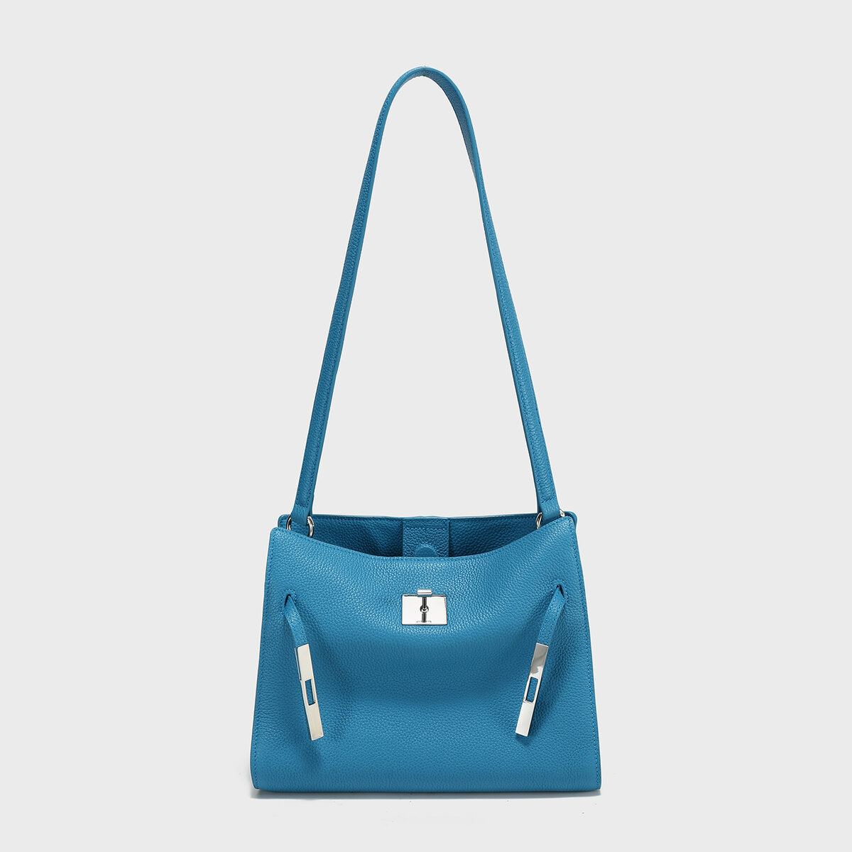 TOGO Leather Turn-Lock Slouchy Tote-Soft Shoulder Handbag - Blue