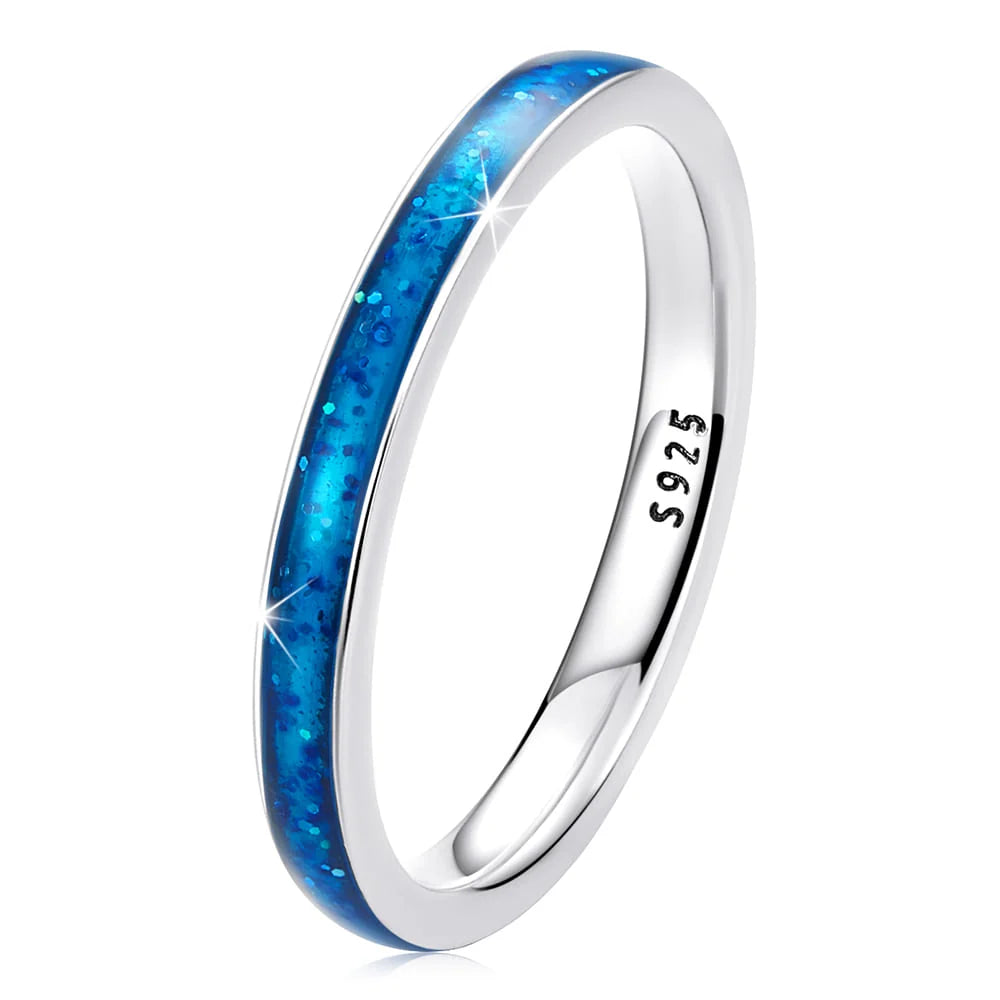 Solid 925 Sterling Silver Liquid Blue Ring