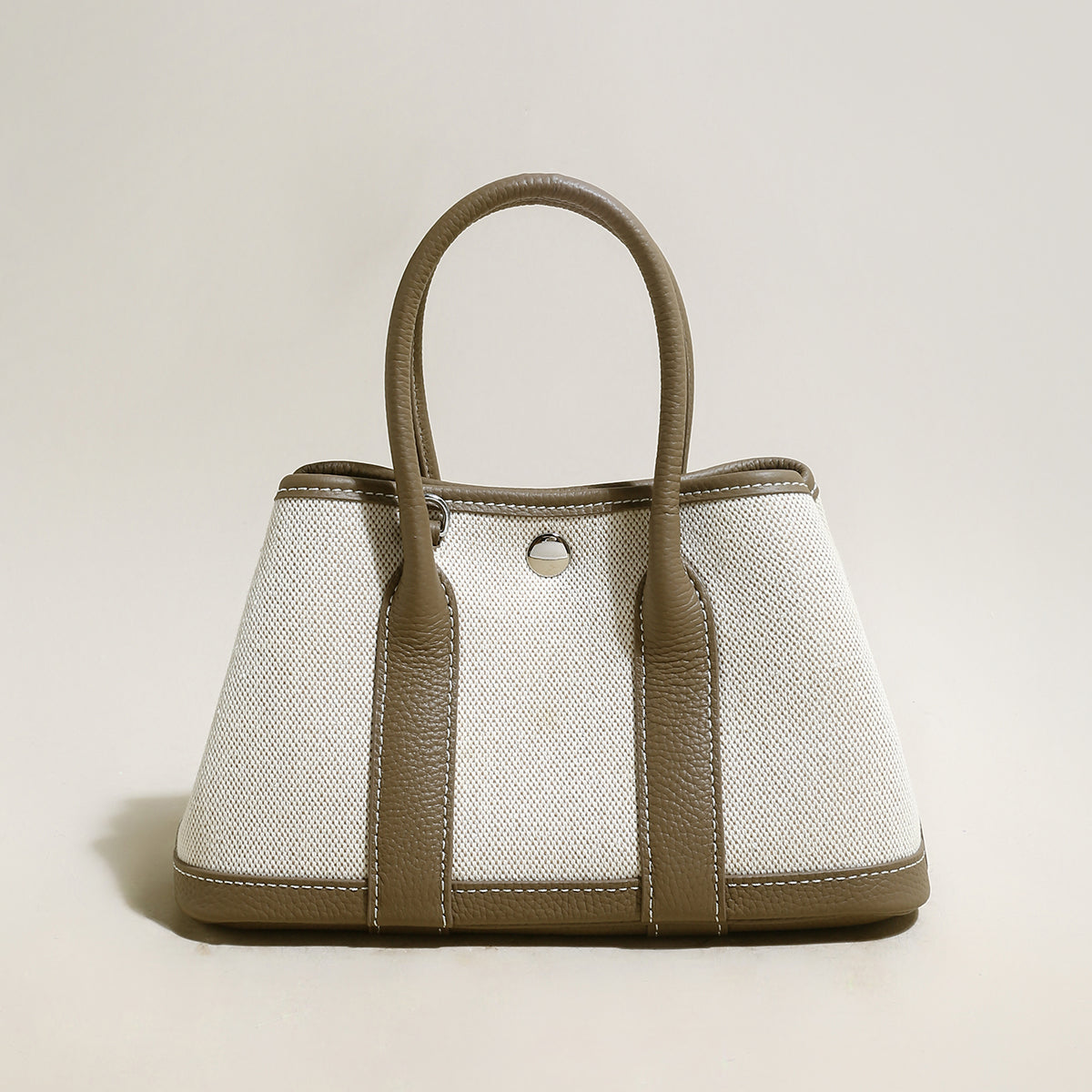 Botanical Canvas & Leather Garden Tote Bag - Taupe