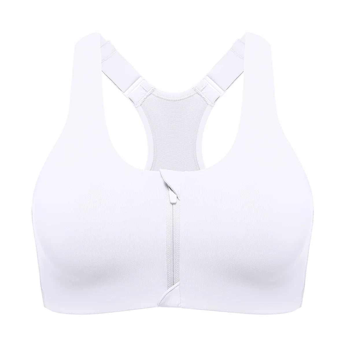 Power On Soft Padded High Impact Zip Front Sports Bra - White