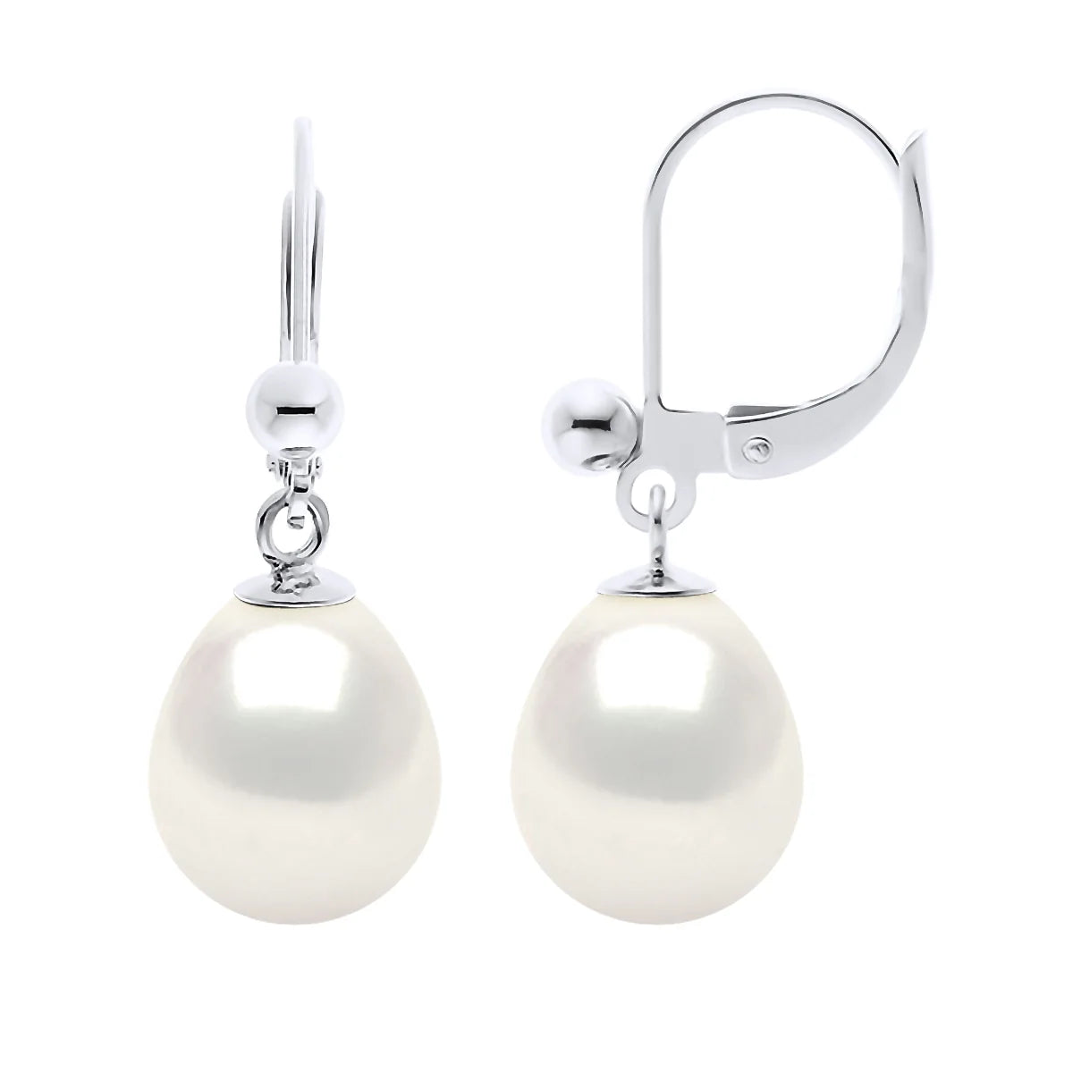 Drop Earrings Freshwater Pearl White Sterling Silver 9-10mm