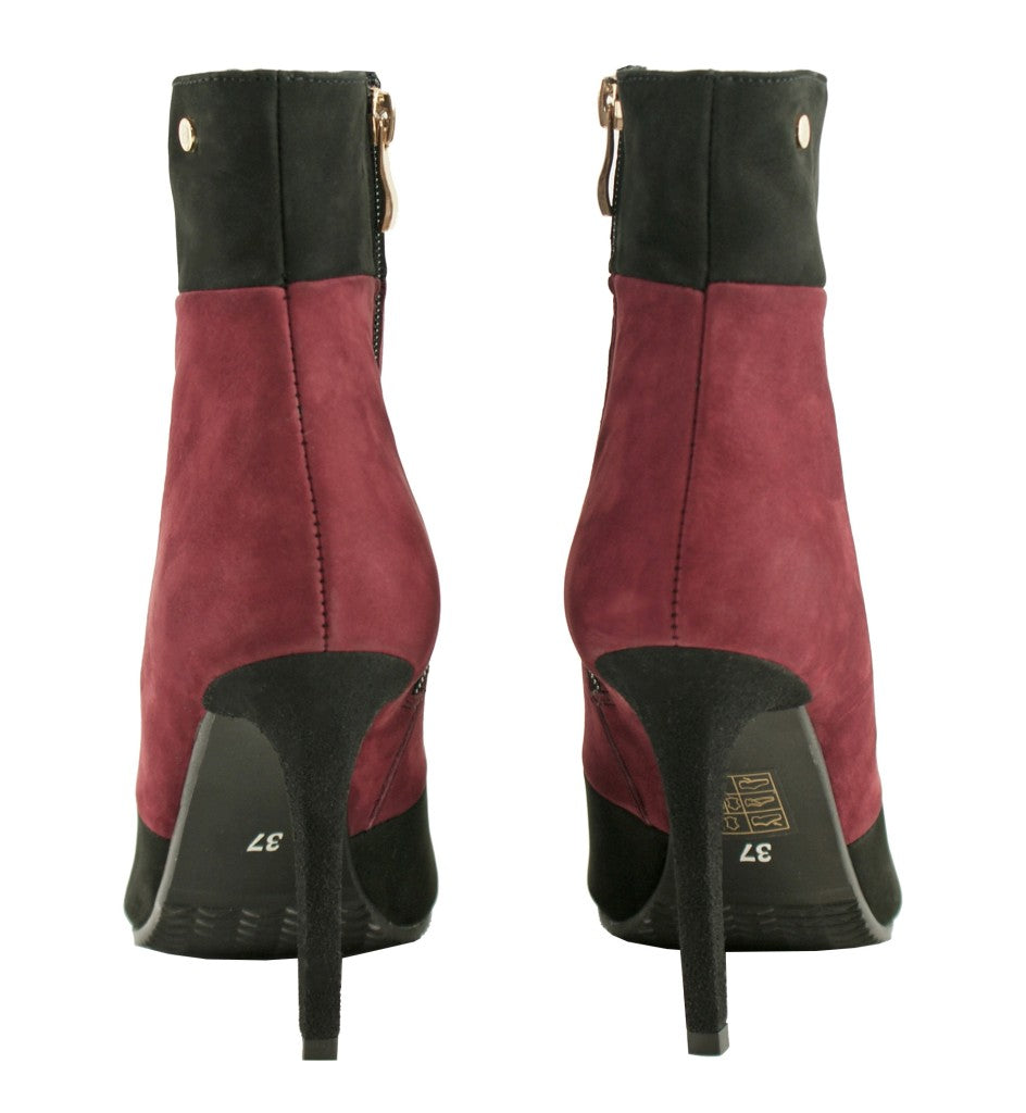 Bosccolo Womens Spike Heel Boots - Maroon/Black Nubuk